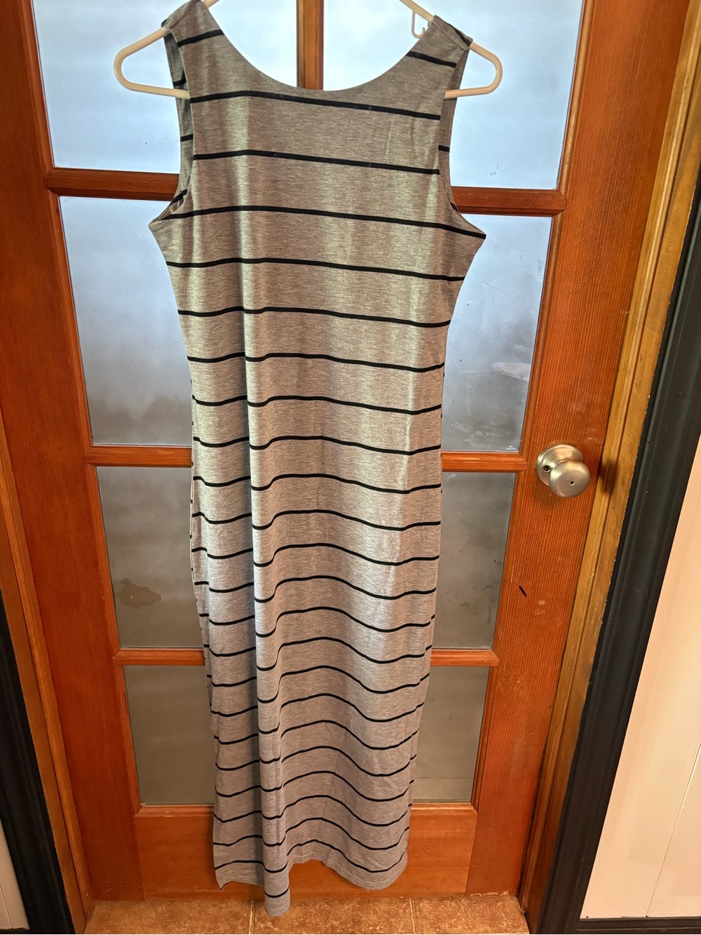 One Eleven North Gray Black Striped Maxi Dress Sleeveless Stretchy Size Small